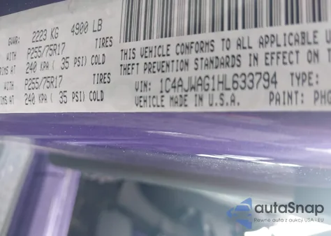 2017 Jeep Wrangler Sport 4X4 from USA, damaged, VIN 1C4AJWAG1HL633794